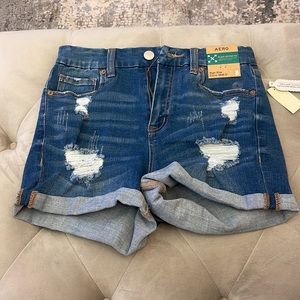 blue jean ripped shorts